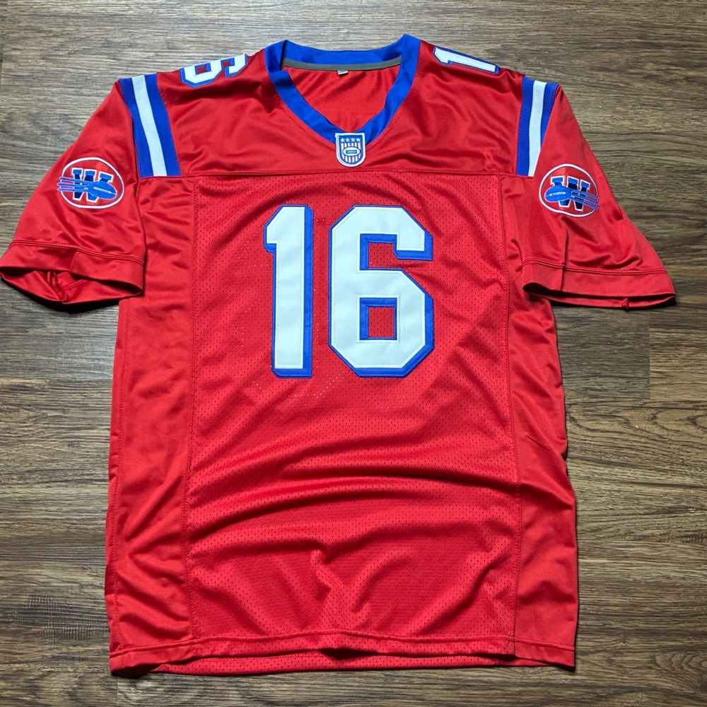 Replacements  Shane Falco Red Jersey With Sewn On Number and‎ Patches Size L